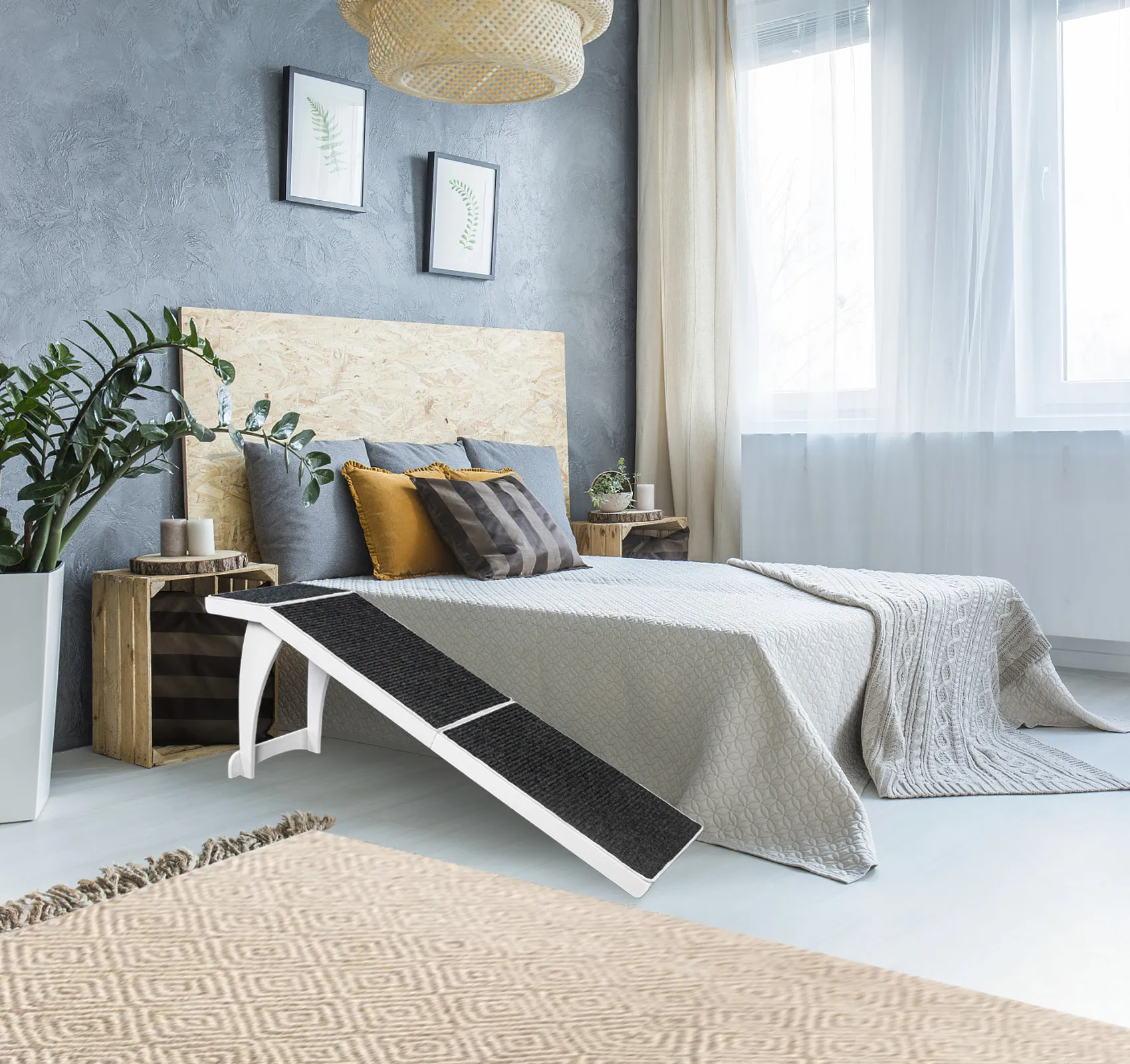 Dog Ramp, Wooden Dog Ramps for Bed, Couch, Car, 17" Extra Wide Pet Ramp for Small/Medium/Large Dogs- Hold up to 200lb, Non-Slip Rubber Surface, Ideal for Older Dogs & Cats for High Bed-White